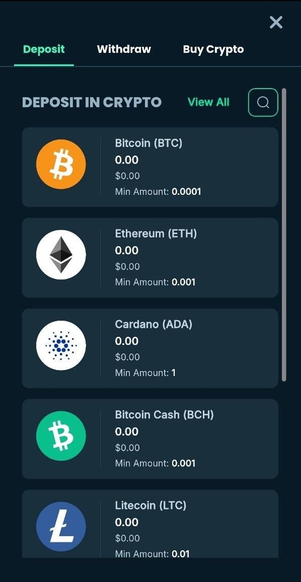 Select the crypto that you want to use to deposit