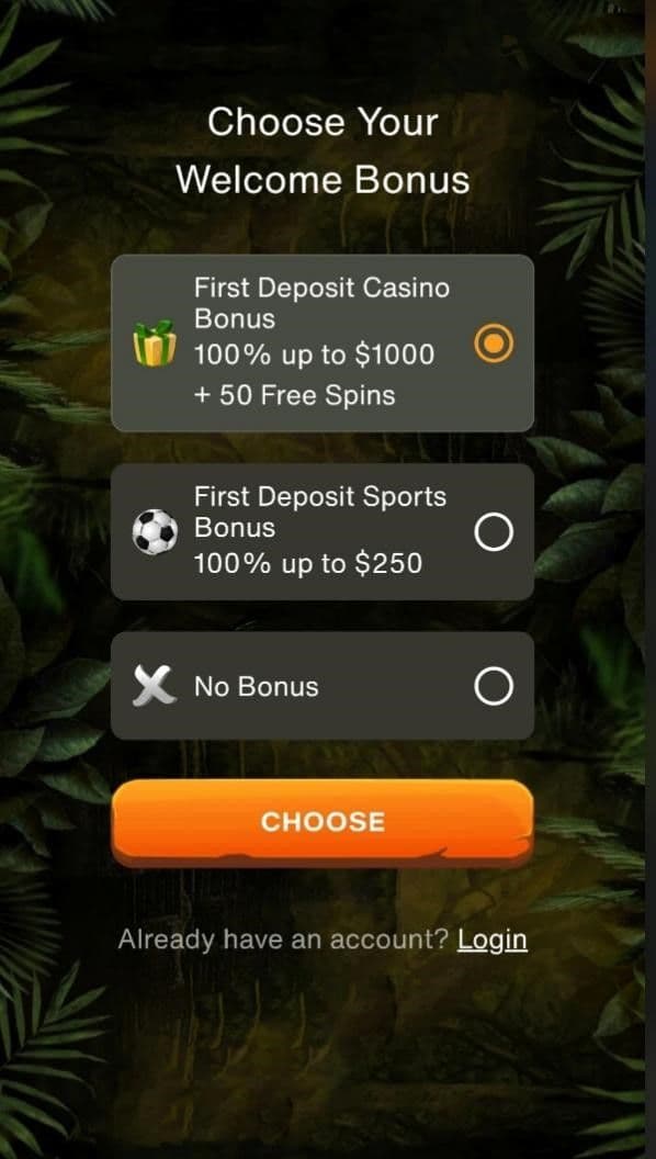 Select which bonus you want to receive