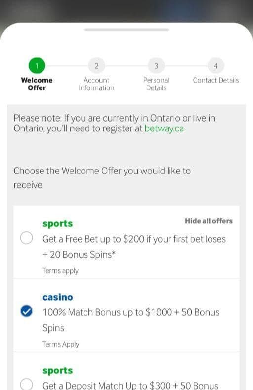 Select your Welcome Bonus