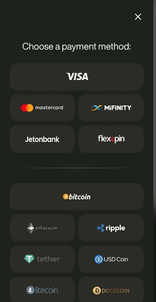 Select your preferred deposit method