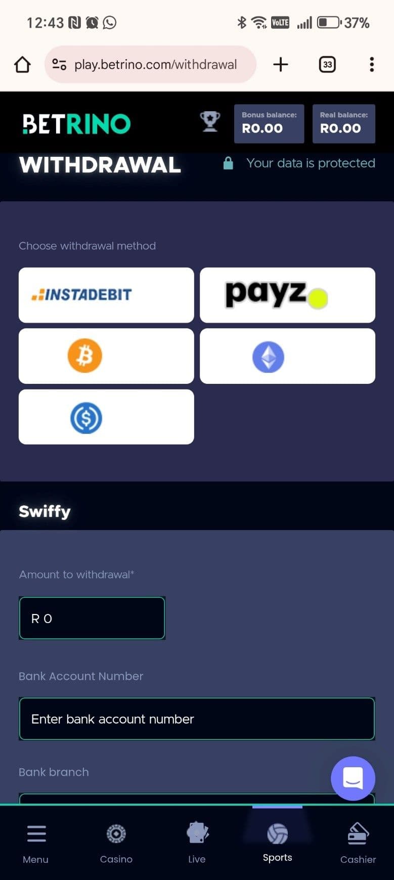 Select your preferred withdrawal method