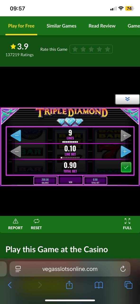 Set your bet size Triple Diamond