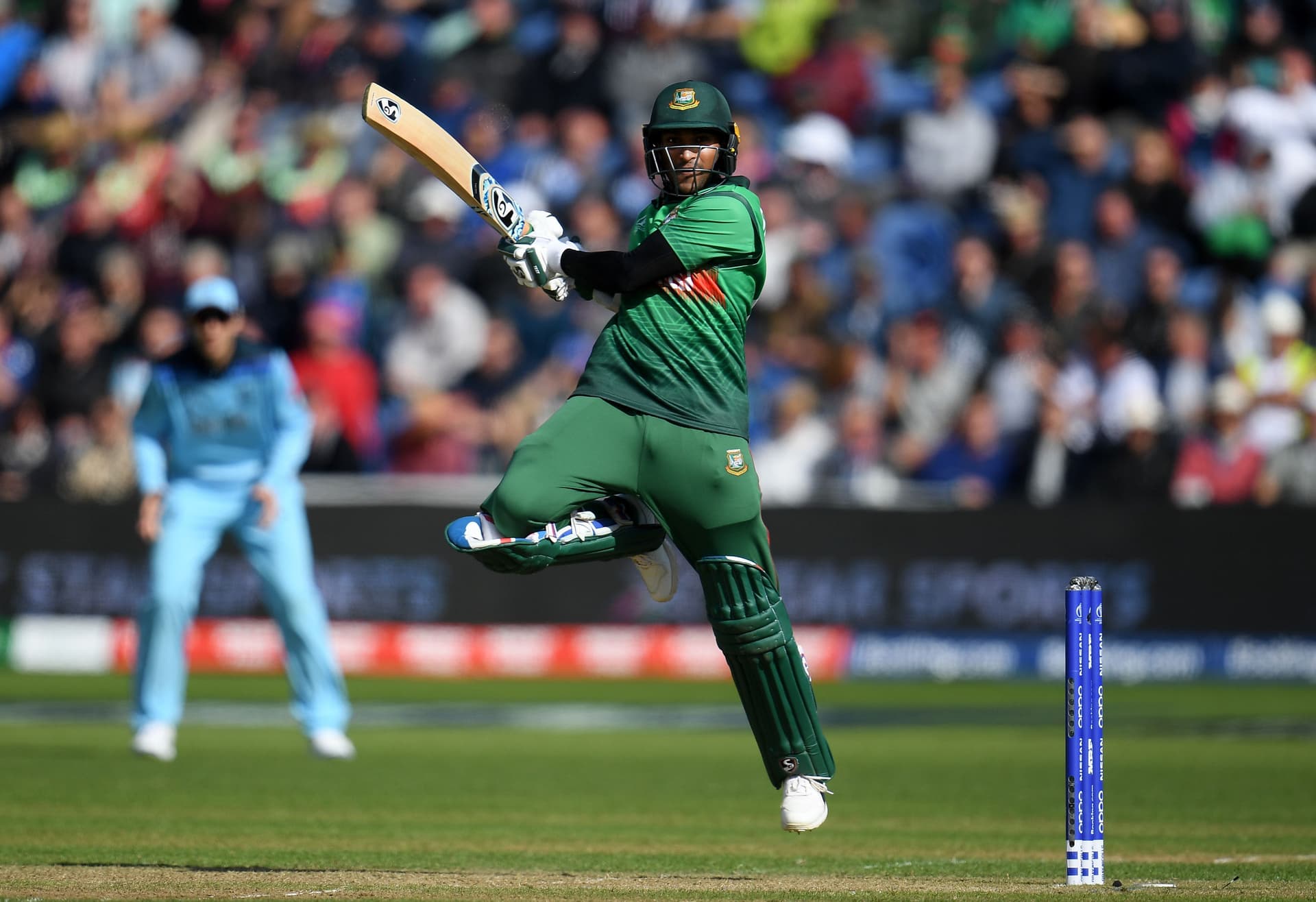 Shakib Al Hasan of Bangladesh plays a shot during the Group Stage match