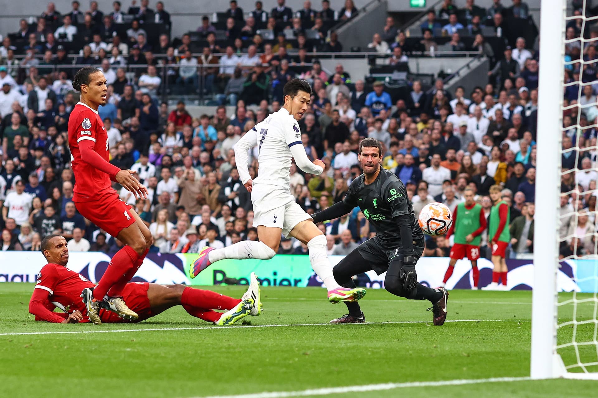 Son Heung-Min of Tottenham Hotspur scores the opening goal during the Premier League match