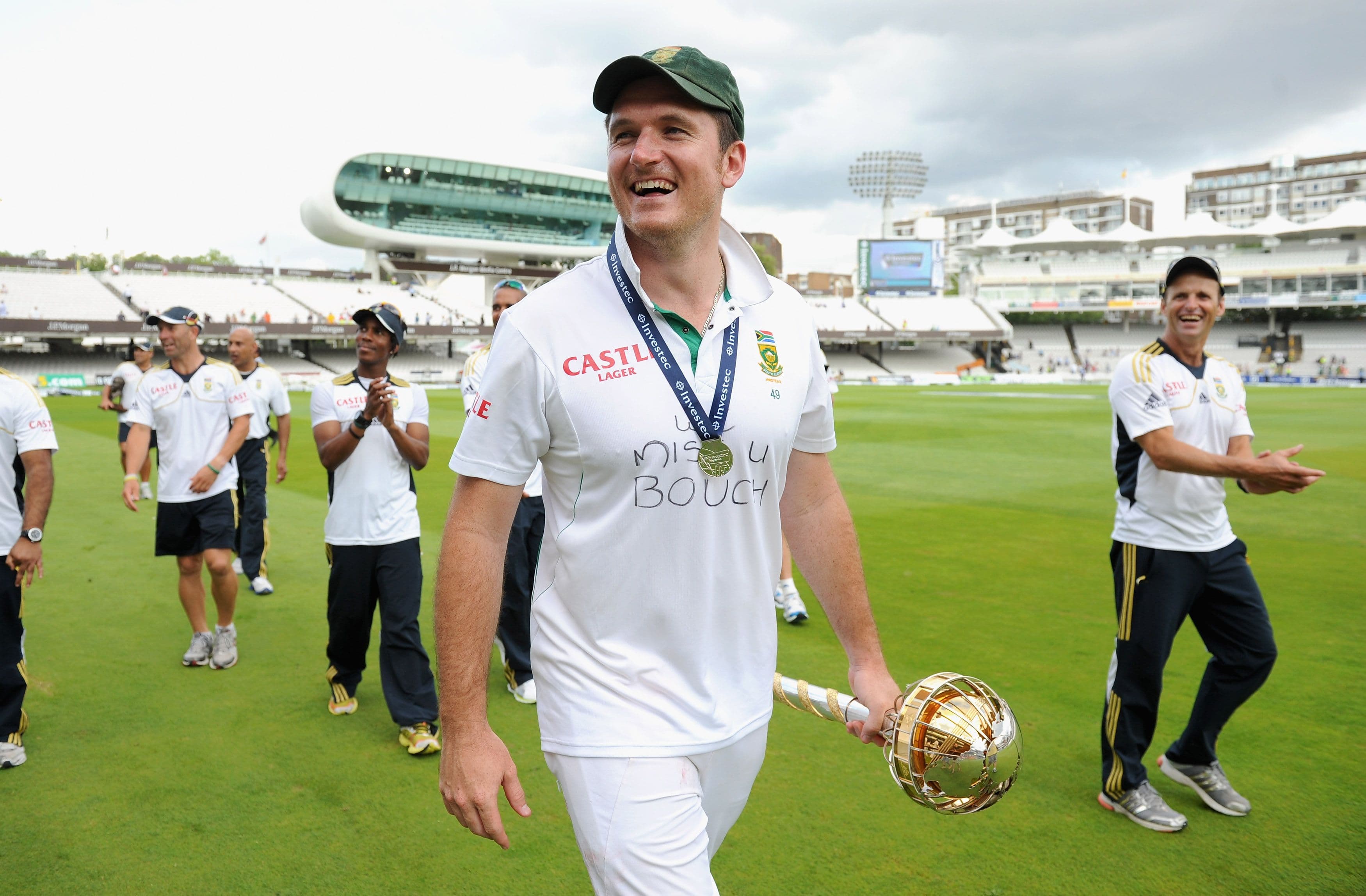 South Africa captain Graeme Smith celebrates with the ICC World Test mace