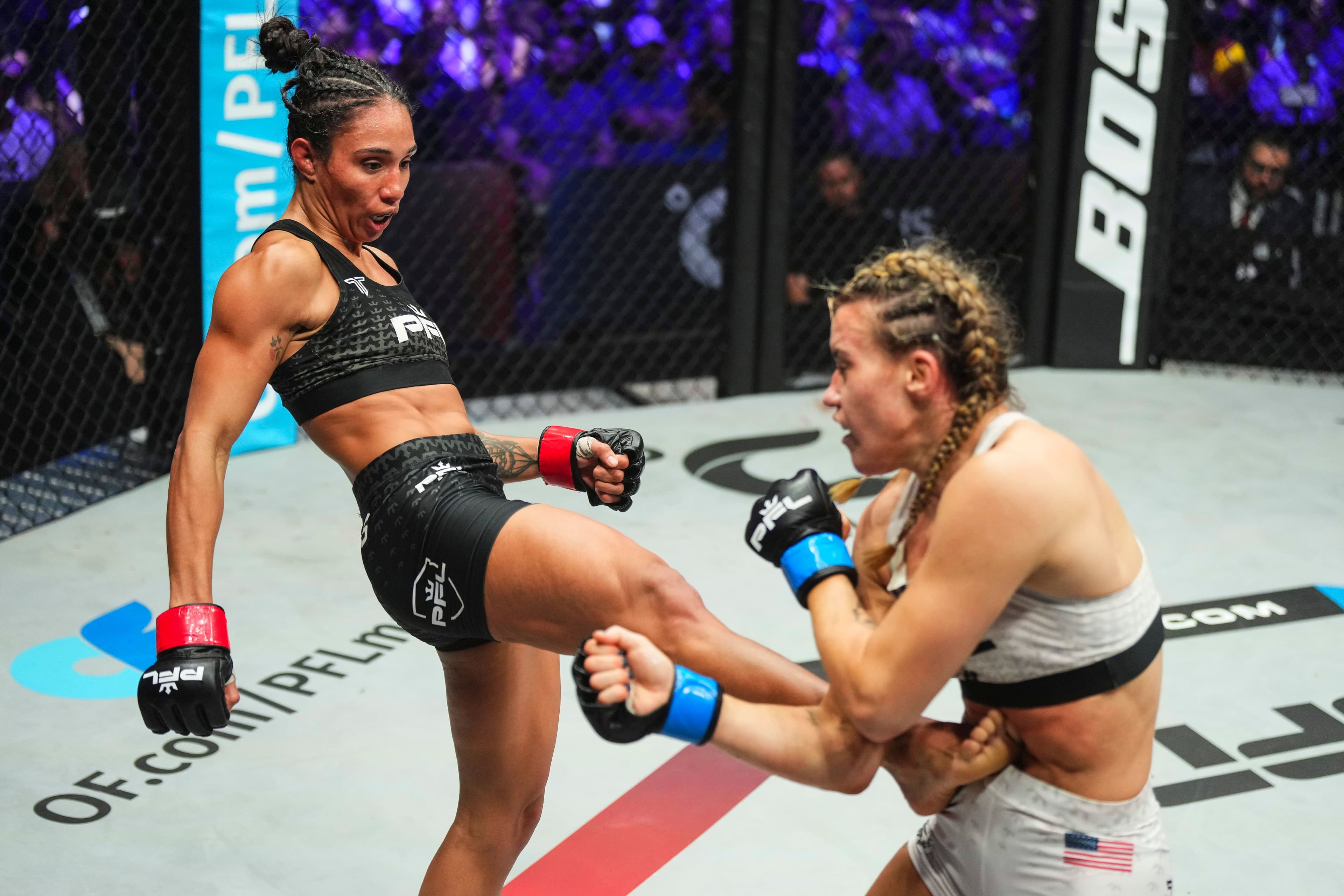 Taila Santos throws a kick against Jena Bishop during PFL 2024