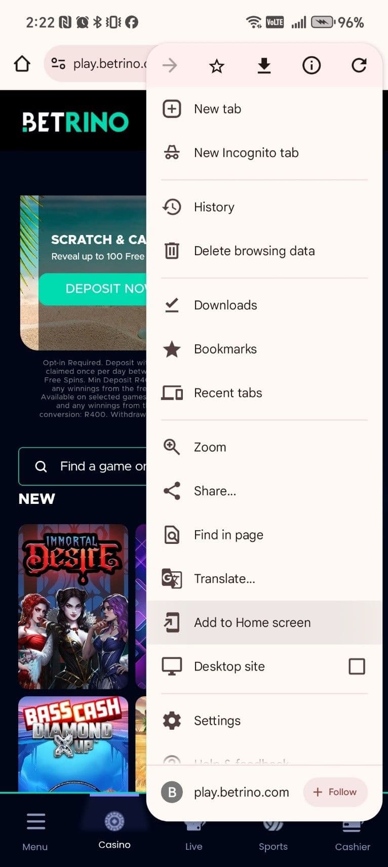 Tap the menu icon (⋮) in the top right corner of your browser.