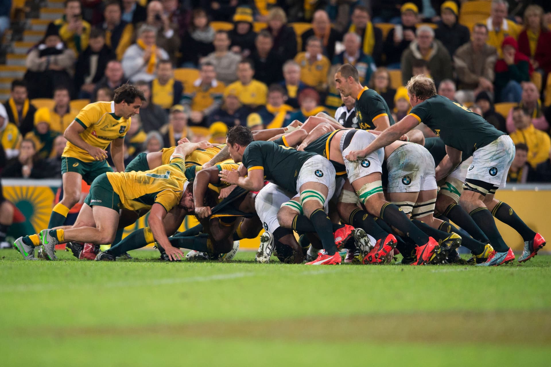 Scrum packs down during The Rugby Championship match between the Australia Wallabies and South Africa
