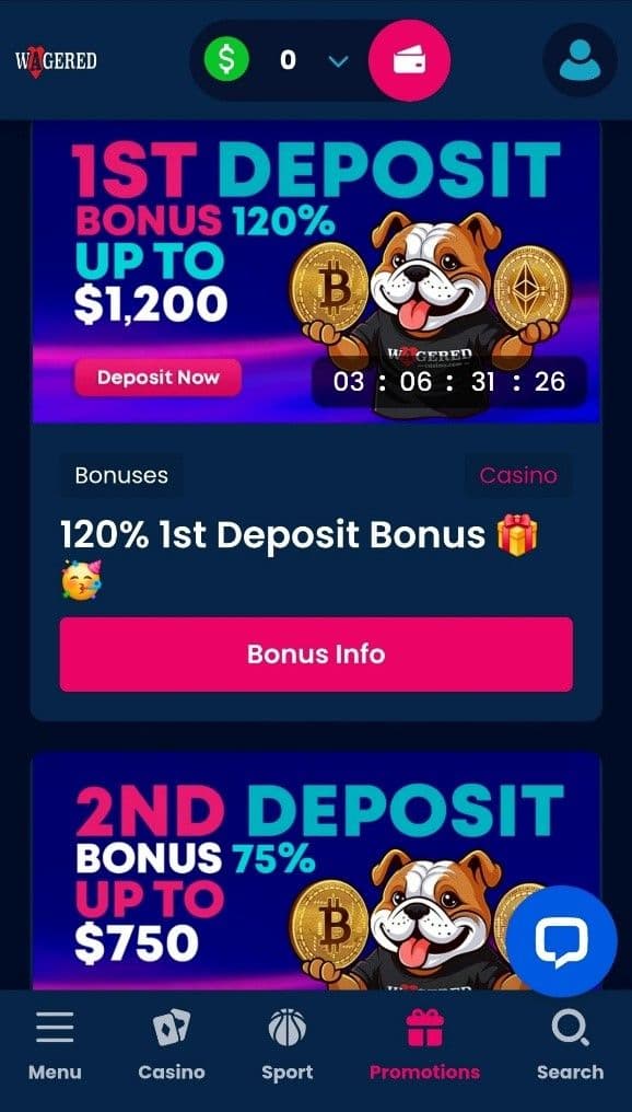 Wagered Casino Sports and Casino Welcome Offer