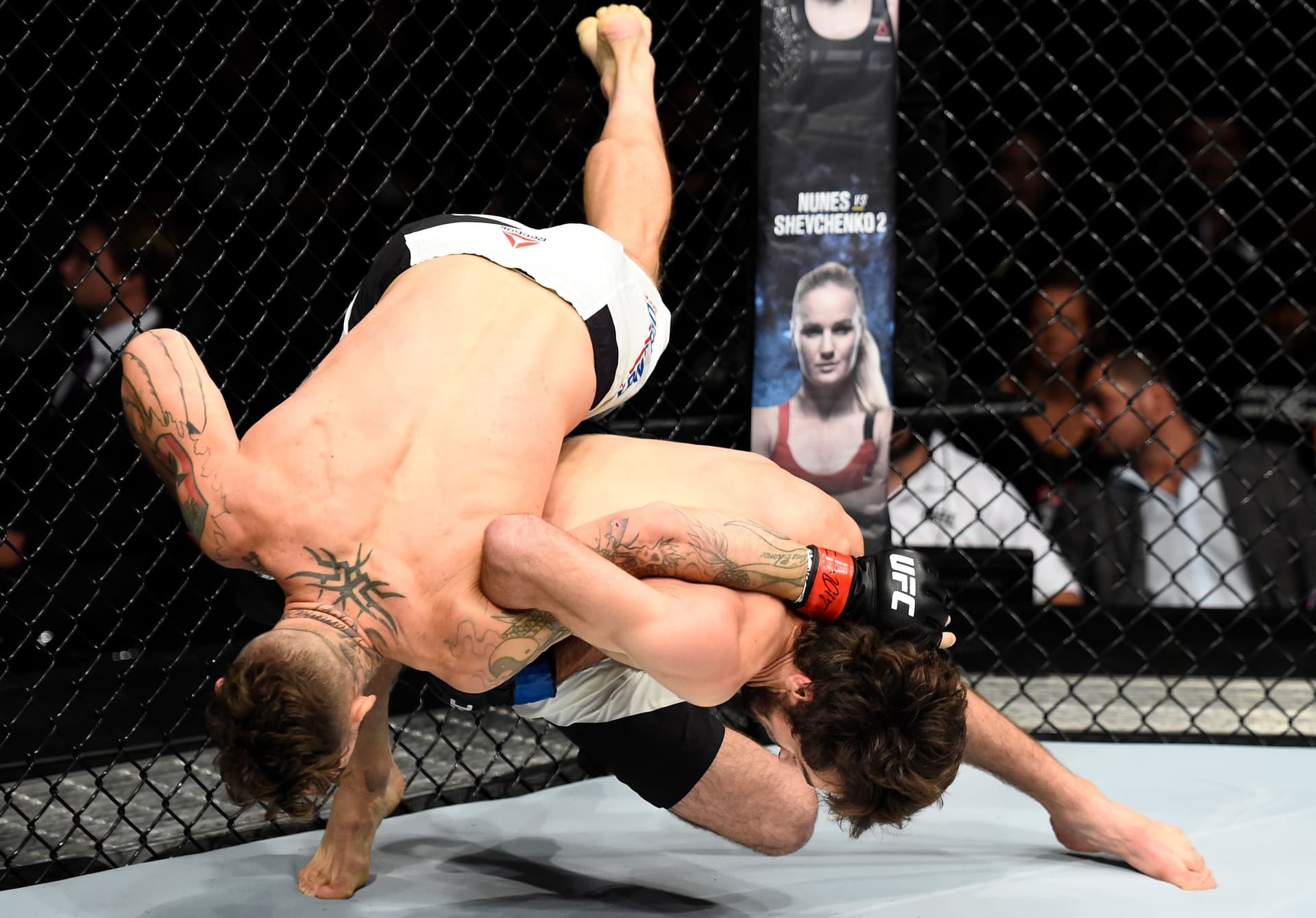 Zabit Magomedsharipov of Russia attempts a takedown against Mike Santiago