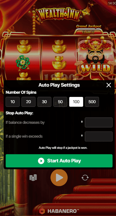 choose your bet by changing the coin size