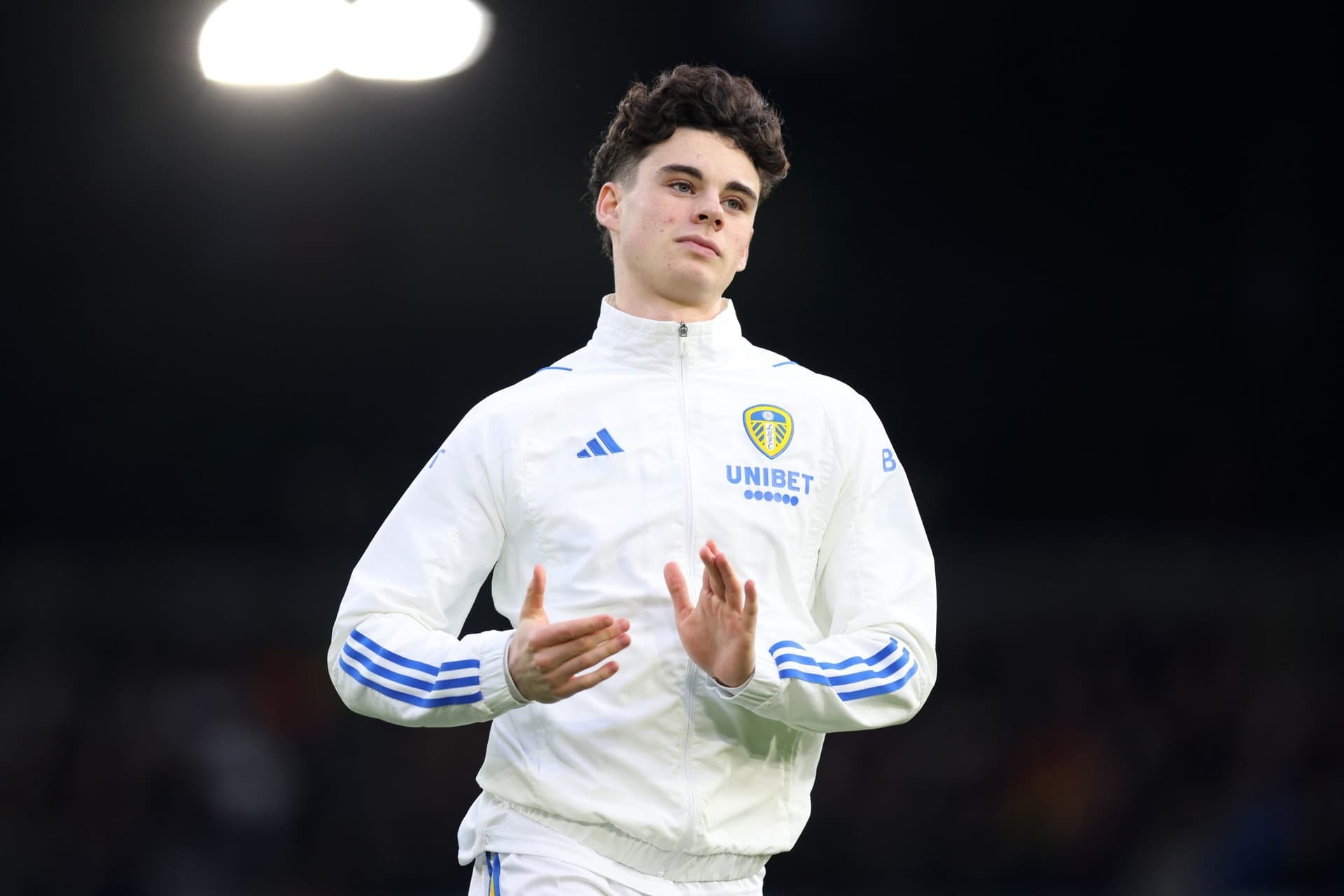 Footballer Archie Gray in Leeds United tracksuit