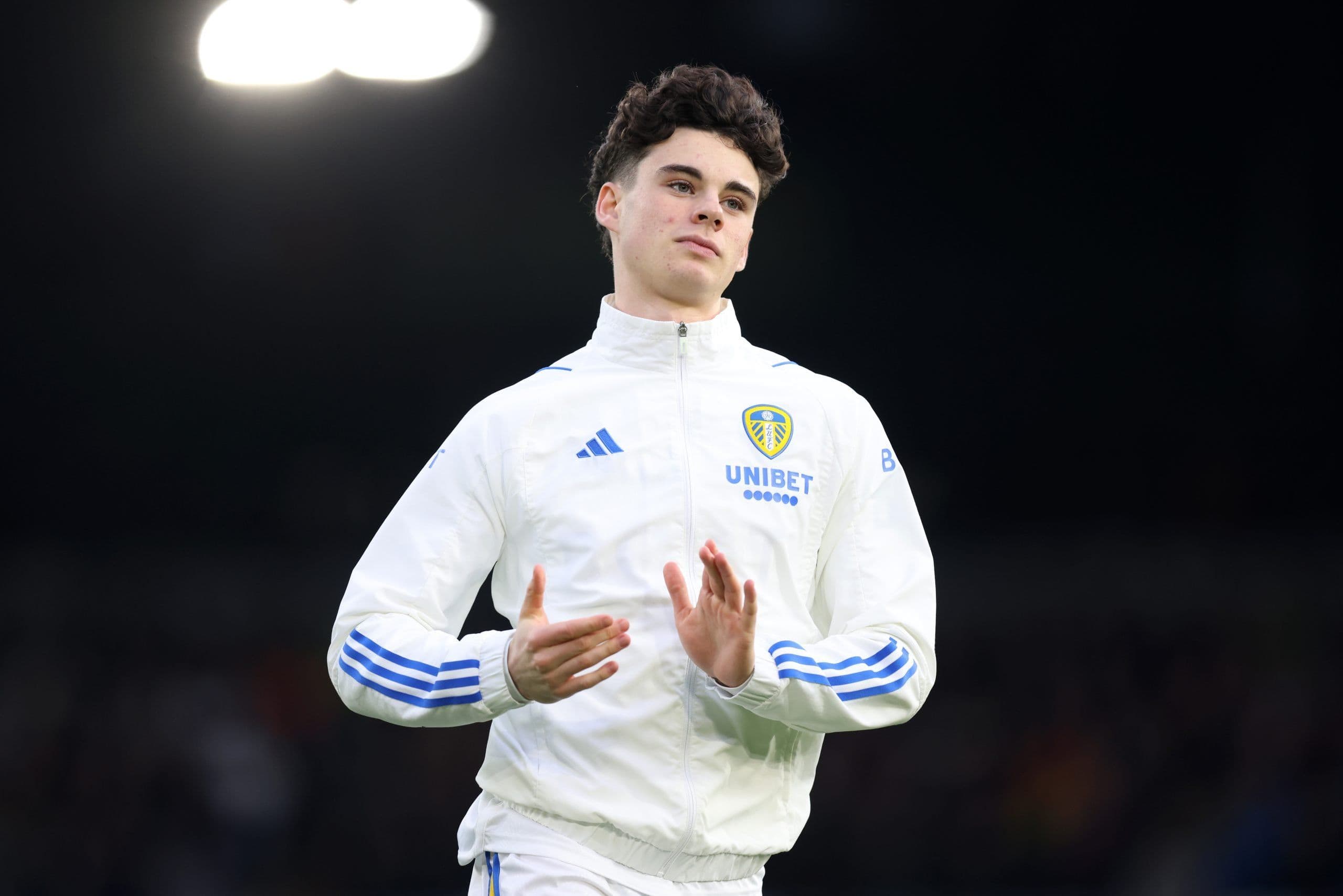 Footballer Archie Gray in Leeds United tracksuit