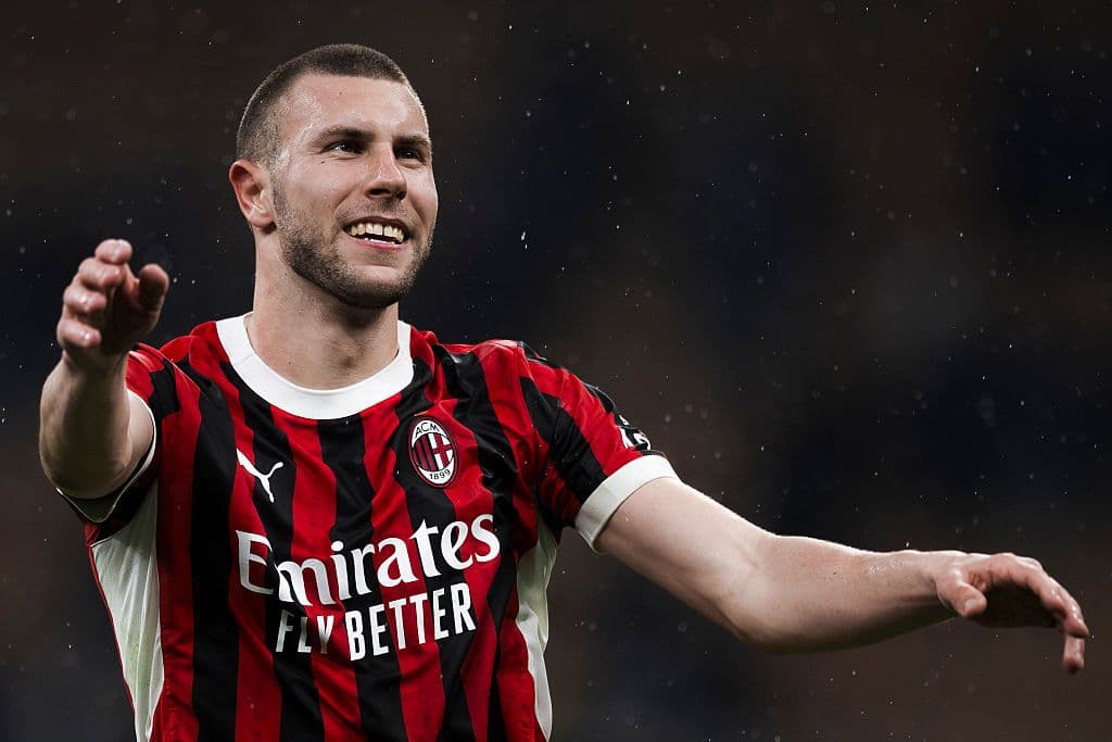 Strahinja Pavlovic of AC Milan celebrates the victory at the...