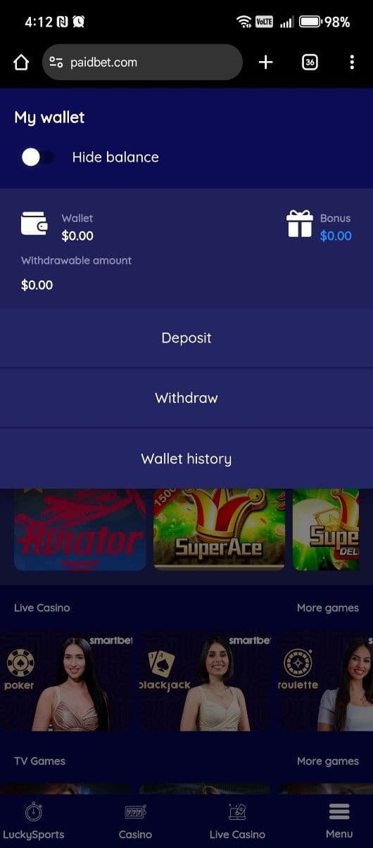 tap the wallet icon